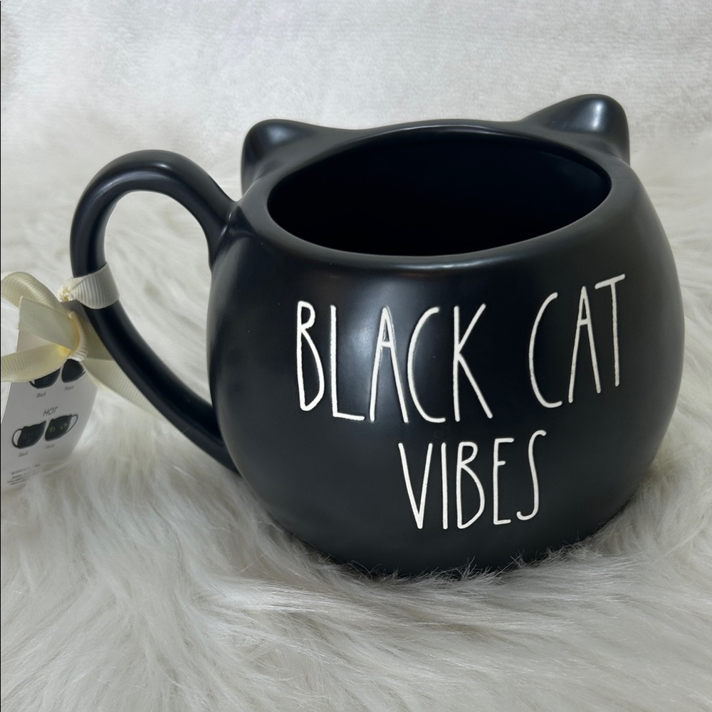 {BNWT}🇺🇸Rae Dunn BLACK CAT VIBES with color changing eyes with heat. Double side
